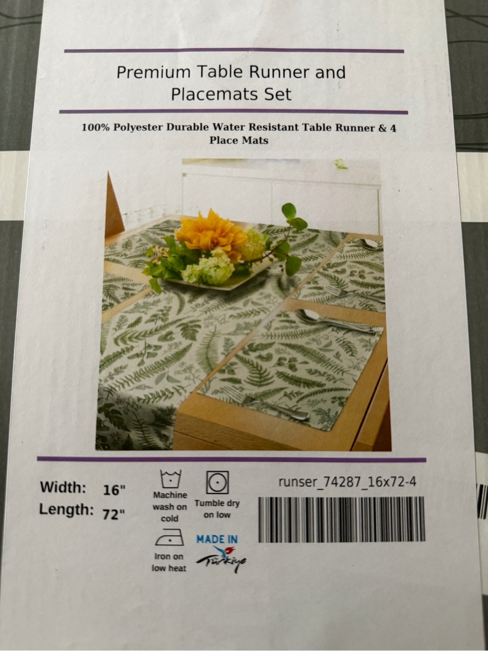 Premium Green Fern Table Runner and Placemats Set